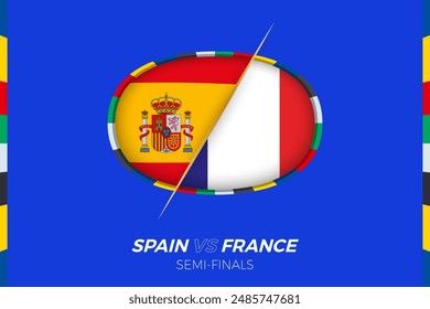 Icono del partido de fútbol España vs Francia, contra icono en octavos de final. Icono de Vector.