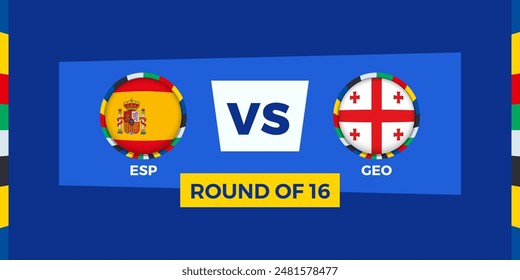 Spain vs Georgia football match in Round of 16. Football competition illustration on sport background. Vector illustration.