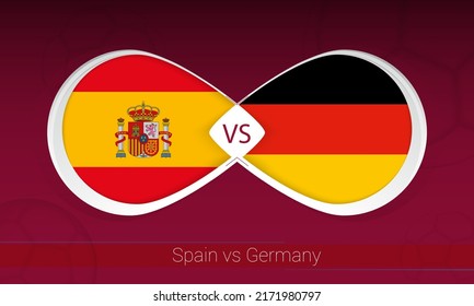 España vs Alemania en competencia de fútbol, grupo A. Icono contra fondo de fútbol. Ilustración vectorial.