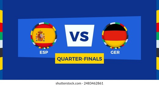 Spain vs Germany football match in Quarter Final. Football competition illustration on sport background. Vector illustration.