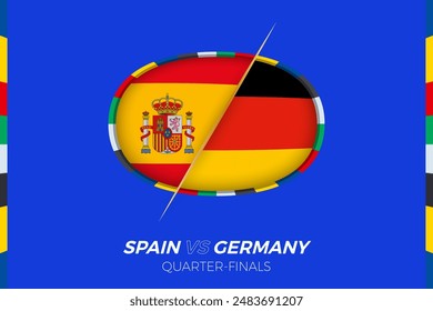 Icono del partido de fútbol España vs Alemania, contra icono en octavos de final. Icono de Vector.