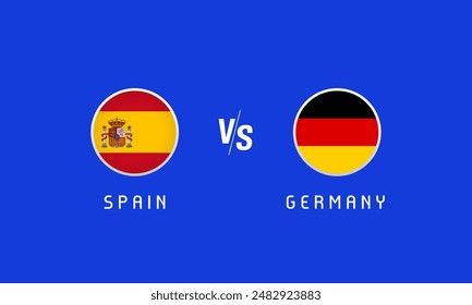 España vs Alemania cuartos de final, concepto de emblemas de bandera. Fondo de Vector con banderas españolas y alemanas para campeonato de fútbol en emisión de televisión o programa de noticias