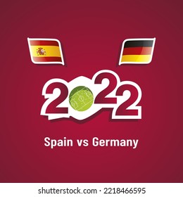 Spain vs Germany with Spanish and German flags soccer dark red background
