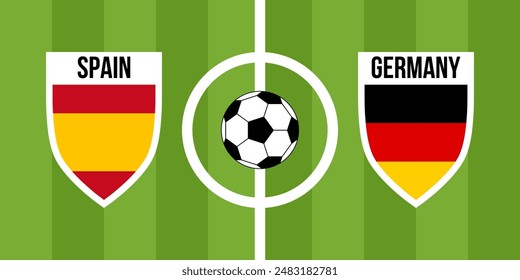 spain vs germany, teams shield shaped national flags