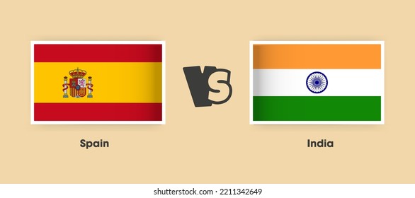 Spain vs India flags placed side by side. Creative stylish national flags of Spain vs India with background