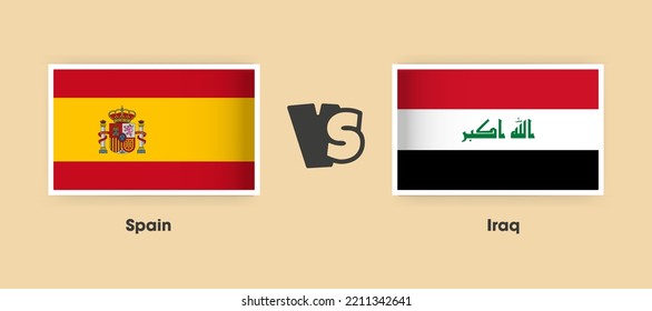 Spain vs Iraq flags placed side by side. Creative stylish national flags of Spain vs Iraq with background