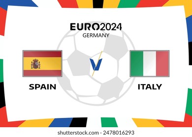 Spain Vs italy Soccer Football Art with Rectangle Flag Design on germany Victor Skyline Background Football World Cup Tournament 2024 Victor Graphics template for Social Media Post Banners.