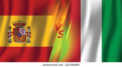 Spain vs Italy waving flag background sport banner design. 