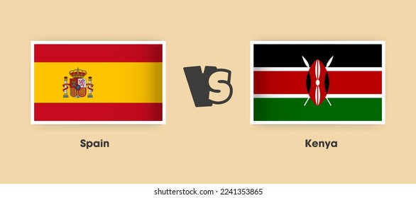 Spain vs Kenya flags placed side by side. Creative stylish national flags of Spain vs Kenya with background