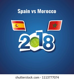 Spain vs Morocco flags soccer blue background