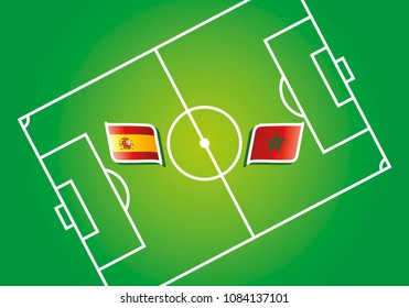 Spain vs Morocco flags vector green background