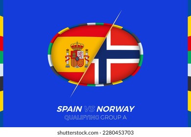 Spain vs Norway icon for European football tournament qualification, group A. Competition icon on the stylized background.