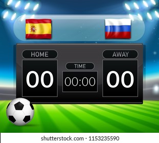Spain VS Russia football scoreboard template illustration