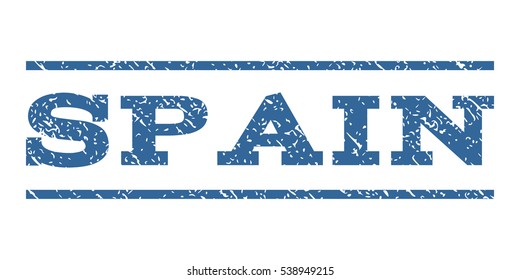 Spain watermark stamp. Text caption between horizontal parallel lines with grunge design style. Rubber seal stamp with dirty texture. Vector cobalt color ink imprint on a white background.