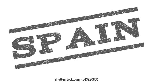 Spain watermark stamp. Text caption between parallel lines with grunge design style. Rubber seal stamp with dirty texture. Vector grey color ink imprint on a white background.