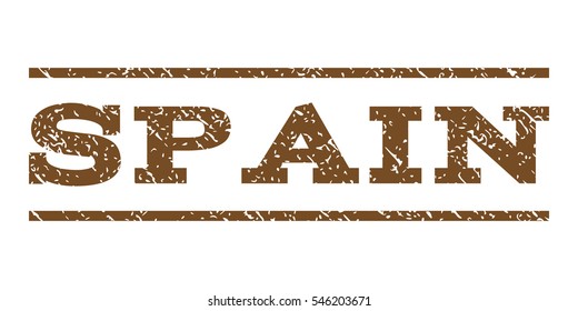 Spain watermark stamp. Text caption between horizontal parallel lines with grunge design style. Rubber seal stamp with dust texture. Vector brown color ink imprint on a white background.