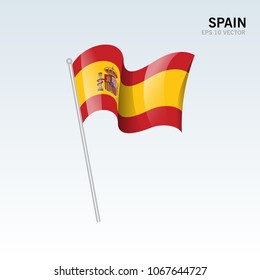 Spain waving flag isolated on gray background