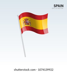 Spain waving flag isolated on gray background