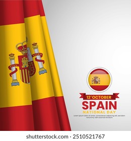 Spain waving flag on white background for Spain national day