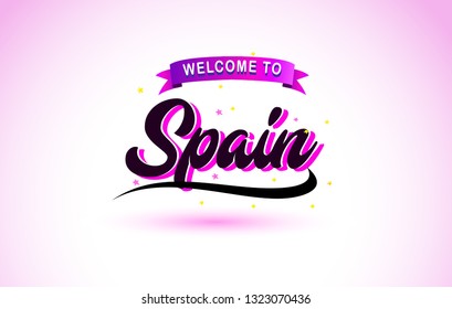 Spain Welcome to Creative Text Handwritten Font with Purple Pink Colors Design Vector Illustration.