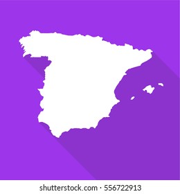 Spain white map, border. flat simple style with long shadow on purple background