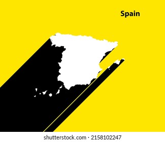 Spain White map isolated on Yellow background. Silhouette of Spain with long shadow.