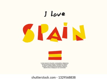 Spain : World Flag with fun geometrical alphabets : Vector Illustration 