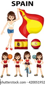 Spainish girl and many sports illustration