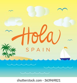 Spainish Sea Landscape Vector Design for travel card.