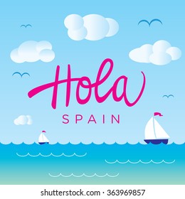 Spainish Sea Landscape Vector Design for travel card