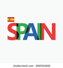 Spain's colorful typography with its vectorized national flag. European country RGB typography.