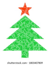 Spall Mosaik neues Jahr Baum Symbol. Neujahr Baum-Mosaik-Ikone von Trümmern, die randomisierte Größen, Positionen und Farben. Vektorkombination für abstrakte Bilder.