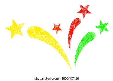 Spall mosaic star fireworks icon. Star fireworks mosaic icon of fragment items which have various sizes, and positions, and color tints. Vector collage for abstract images.