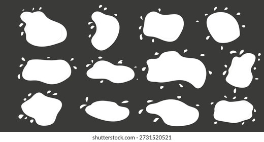 Marco de leche salpicada, elemento líquido de Vector blanco, pintura de charco aislado.