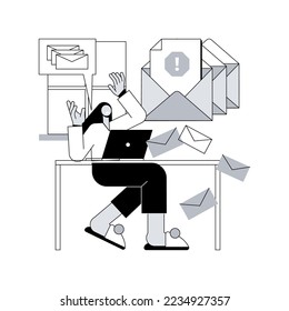 Ilustración de vector de concepto abstracto de spam. Distribución de mensajes electrónicos no solicitados, propagación de malware, correo basura, filtro de correo, amenaza de seguridad web, metáfora abstracta de comunicación digital.