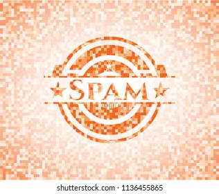 Spam abstract orange mosaic emblem with background