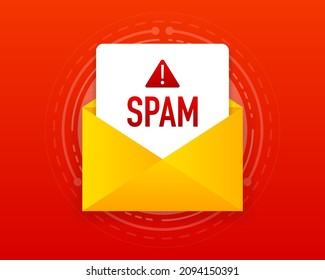 Spam alert red banner. Spam email message isolated on red background. Vector illustration.