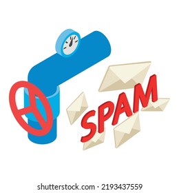 Spam attack icon isometric vector. Closed white mail envelope and part pipe icon. Info garbage and spam concept