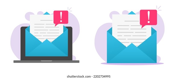 Spam Attention Caution Email Message Notification Icon Vector Or Scam Mail Letter Risk Exclamation, Important Warning Notice Alert, Fraud Ransomware Digital Malware Concept Graphic Illustrated