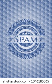 Spam blue badge with geometric pattern.