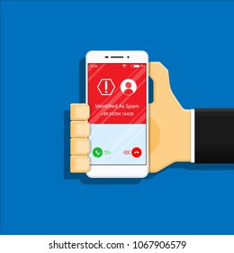 Spam call smartphone protection risk safety secure software spyware technology threat virus warning cell hang up incoming screen communication hack identify