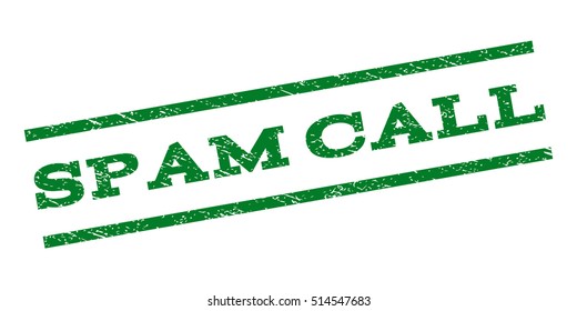 Spam Call watermark stamp. Text caption between parallel lines with grunge design style. Rubber seal stamp with dirty texture. Vector green color ink imprint on a white background.