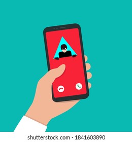  Spam Call To Your Smartphone. Hacker Attack. The Concept Of Spam Data, Insecure Connection, Online Fraud And Malware Through Fake Calls, Phishing, Social Engineering. Vector Illustration