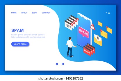 SPAM. Concept banner in flat isometric view. Vector illustration.