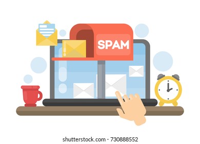 Spam concept illustration. Hacking or advertising emails on computer.