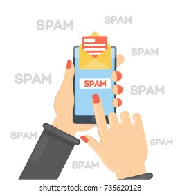 Spam concept illustration. Hacking or advertising emails on smartphone.