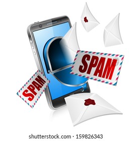Spam concept - Mail from Screen Smartphone, isolated on white background