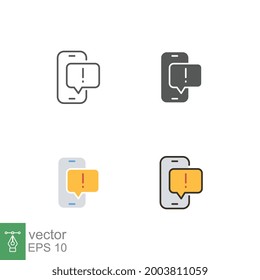 Spam data warning notification in mobile phone. malware attack. Bubble messenger with exclamation.Chat, encrypted, encryption secured, warning icon Vector illustration Design on white background EPS10