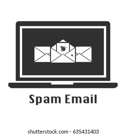 Spam Email black icon. Vector illustration cyber crime security concept.