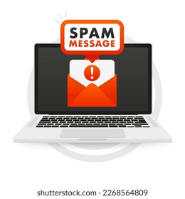 Spam email concept. SPAM email vector icon. Advertising, phishing, distribution of malware through spam messages. Spam messager. Danger error alerts, laptop virus problem. Vector illustration